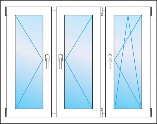 Трехстворчатое окно 1800*1400 Veka Softline 70. Три створки 